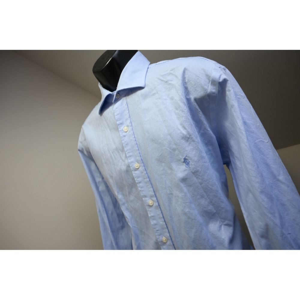 Polo Ralph Lauren Button Down Shirt Mens 17 38/39 Blue Cotton Stretch Excellent